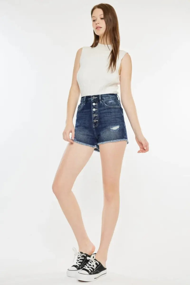Kancan Raw Hem Button Fly Denim Shorts for Women - Love Salve